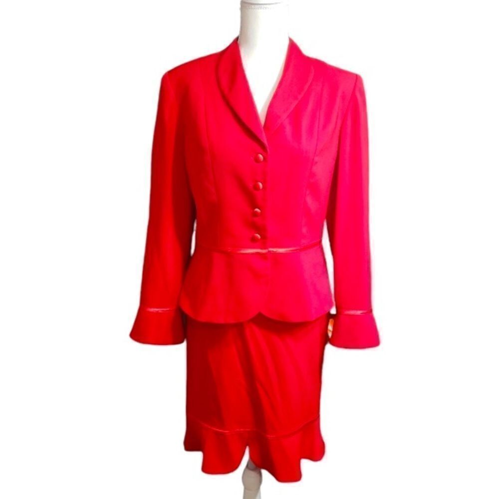 Danny & Nicole Red Peplum Blazer & Skirt Set Size 6